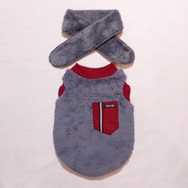 도기스타 대형견 중형견 소형견 두툼 강아지후리스 + 털목도리세트, 버건디포켓
