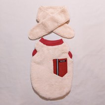 도기스타 대형견 중형견 소형견 두툼 강아지후리스 + 털목도리세트, 벽돌색포켓