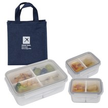 나누담 2단 찬합 도시락통 3p + 보냉백, 도시락(화이트 + 그레이), 보냉백(네이비), 1세트