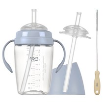 티지엠 트라이탄 쌀알 빨대컵 240ml + 실리콘 빨대 + 빨대솔 세트, 코튼블루, 1세트