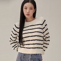 미쏘 여성용 케이블 스트라이프 풀오버