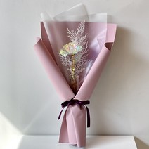 미다운플라워 조화 홀로그램 장미 미니 꽃다발 한송이 눈꽃 조화, 인디퍼플