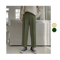 여성용 데일리 세미 배기핏 원핀턱 팬츠