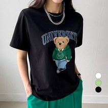 세컨그라운드 여성용 유니버시티 베어 반팔 티셔츠