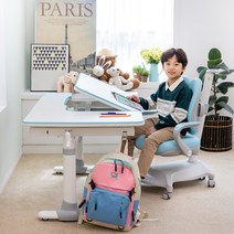 루나랩키즈 어린이 초등학생 책상 기본형 + 의자 방문설치, 책상(블루), 의자(카모 블루)