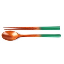 100SU 옻칠 나무 수저세트, 풀색, 숟가락 + 젓가락