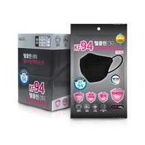 웰클린 황사 방역 마스크 블랙 중형 KF94, 1개입, 50개