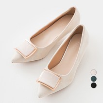 아피나르_포인트토 골드 사각 장식 스웨이드 펌프스 (뾰족힐 4cm)