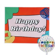 미미파티 생일 축하 파티 현수막 + 파티 풍선 세트, 핫인레드(현수막)