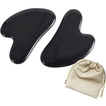 로즈블랑쉐 로즈쿼츠 마사지 괄사 스톤 2p + 파우치 세트, 반타 블랙(괄사), 베이지(파우치), 1세트