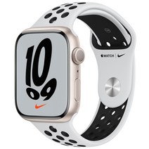 Apple 애플워치 7 나이키 알루미늄 케이스 퓨어플래티넘 블랙 나이키 스포츠 밴드, 45mm, GPS, 스타라이트 / 퓨어플래티넘/블랙 나이키 스포츠 밴드, 스타라이트(케이스) + 퓨어플래티넘/블랙(밴드)