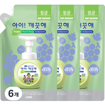 아이깨끗해 항균 거품 핸드 솝 청포도 리필, 450ml, 6개