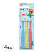 메가텐 키즈 360 어린이 유아칫솔 1단계 3P, 라임 + 핑크 + 블루, 4세트, 3개입