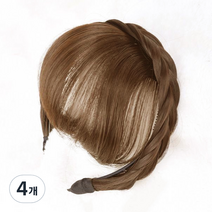 하이유니 앞머리 뱅 헤어 땋은 머리 가발 헤어밴드, 라이트브라운, 4개