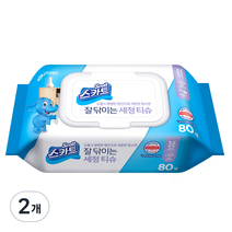 스카트 잘닦이는 세정티슈 80매, 2개