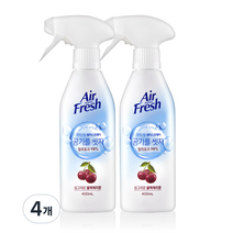 에어후레쉬 공기 탈취제 크리스탈 워터 스프레이 싱그러운 블랙체리향 본품, 400ml, 4개