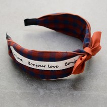 핸날 여아용 레터링 체크 리본 반다나