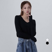 어썸어라운드 여성용 기모 워머 라운드 브이넥 긴팔 티셔츠