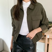 시크블랙 여성용 퀘스틴 카라 포켓 밴딩 숏 자켓