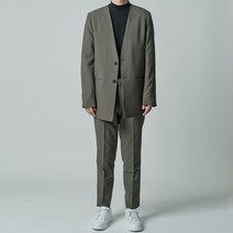 애플리 남성용 4계절 노카라 투버튼 자켓 + 수트 팬츠 세트