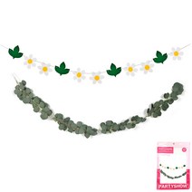 파티쇼 유칼립투스 나뭇잎 가랜드 원형잎 2m + 데이지 플라워 가랜드 세트, 혼합색상, 1세트