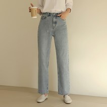 빼빼 여성용 데일리 워싱 세미 와이드 데님 팬츠