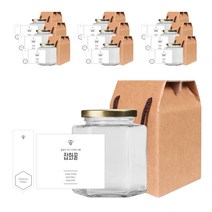 육각 꿀병 680ml + 캡 골드 + 심플 잡화꿀 스티커 L + 봉인스티커 + 박스 세트, 10세트