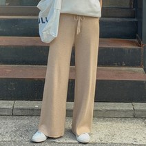 슈가펀 여성용 포키니 밴딩 와이드 일자 니트 팬츠