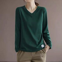MA 심플 브이넥 긴팔 미시 티셔츠