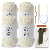 니뜨 울텐실 4p + 폴 케이블 머플러 도안 + 줄바늘 6.0mm + 돗바늘 + 심플 직사각 라벨 + 꽈배기 바늘 세트, 1 아이보리