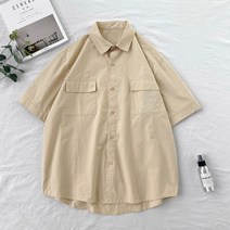 남성용 마켓A 단색 투포켓 반팔 셔츠