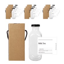 사각밀크티 유리병 500ml + 블랙캡 + 스티커 N8 + 박스 패키지, 10세트