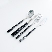 뉴리스 아델라 양식기 고급 스텐 커트러리 4종 2세트, 마블 블랙, 숟가락 + 젓가락 + 나이프 + 포크