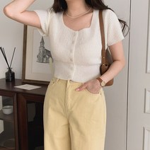 여성용 아이넹 스퀘어넥 버튼 반팔 니트 CD1940K24