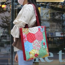 바이핸즈 DIY 퀼트패키지 피드색 레드체크 에코백 만들기 세트, 1세트, 랜덤발송(안감)