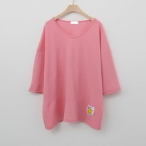 여성용 빅걸스토리 스마일 라벨 루즈핏 베이직 반팔 티셔츠