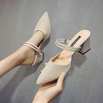 여성용 세로줄 세련미 넘치는 미들 힐 슬리퍼
