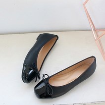 벨라노이 여성용 발편한 사각코 귀염 리본 에나멜 콤비 기본 플랫슈즈 1cm