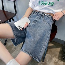 모네타 여성용 빈티지 심플 5부 데님바지