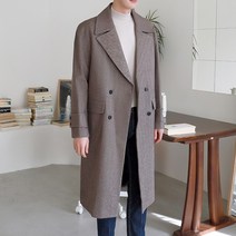 플레이즈 남성용 울혼방 누빔안감 더블버튼 헤링본 롱코트