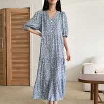 메리로지 브이넥 들꽃 캉캉 반팔 원피스