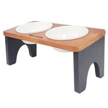 모나지오 반려동물 키높이형 도자기 원목식기 왕대접, 네츄럴 블랙, 1개