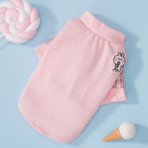 마켓에이 강아지 애니멀와펜 체크소매 티셔츠, 핑크