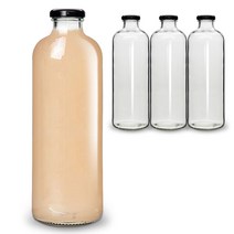 미르코리아 B 일자 유리 주스병 철캡블랙, 4개, 1000ml