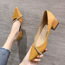 더나은날 여성용 큐빅 사선 라인 단화 구두 3.5cm YT_RI067