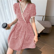 마더브띠 여성용 언발 브이넥 매직패턴 미니 원피스