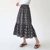 플랜데이 2단 캉캉 플라워 나염 밴딩 롱 스커트