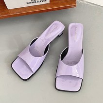 라블 여성용 에나멜 유광 스퀘어 뮬슬리퍼