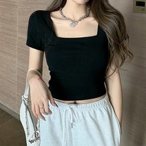 여성용 블랙101 일린 스퀘어넥 크롭 반팔티셔츠 A235WF01272