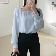 플랜데이 벌룬 스퀘어넥 긴팔 블라우스